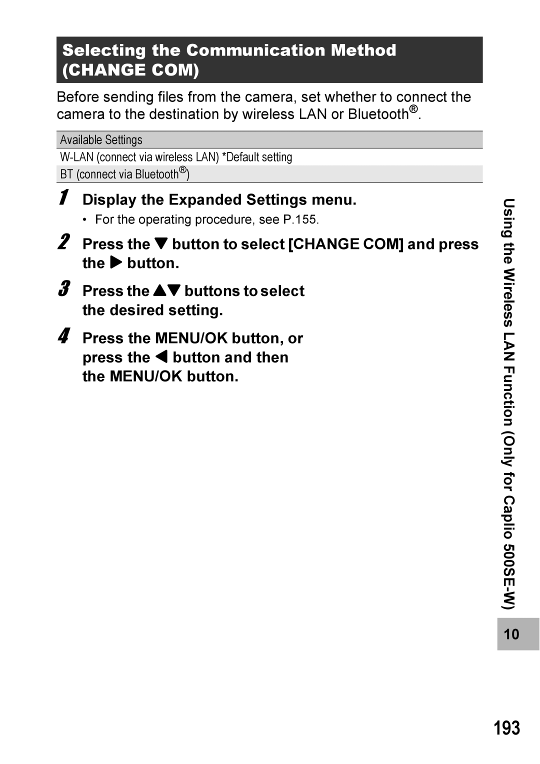 Ricoh 500SE manual 193, Selecting the Communication Method 