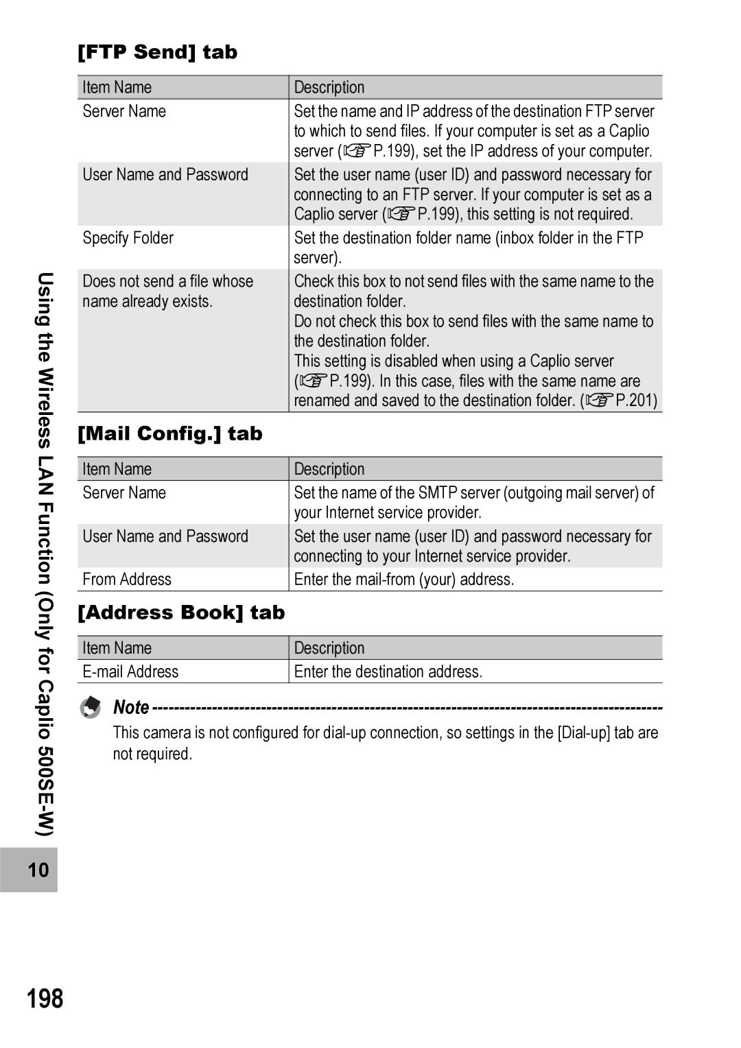 Ricoh 500SE manual 198, Mail Config. tab, Address Book tab 