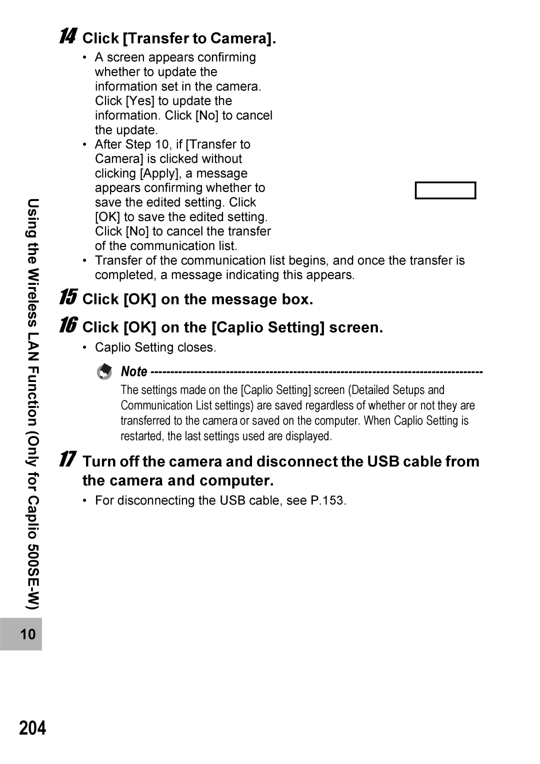 Ricoh 500SE manual 204, Click Transfer to Camera 