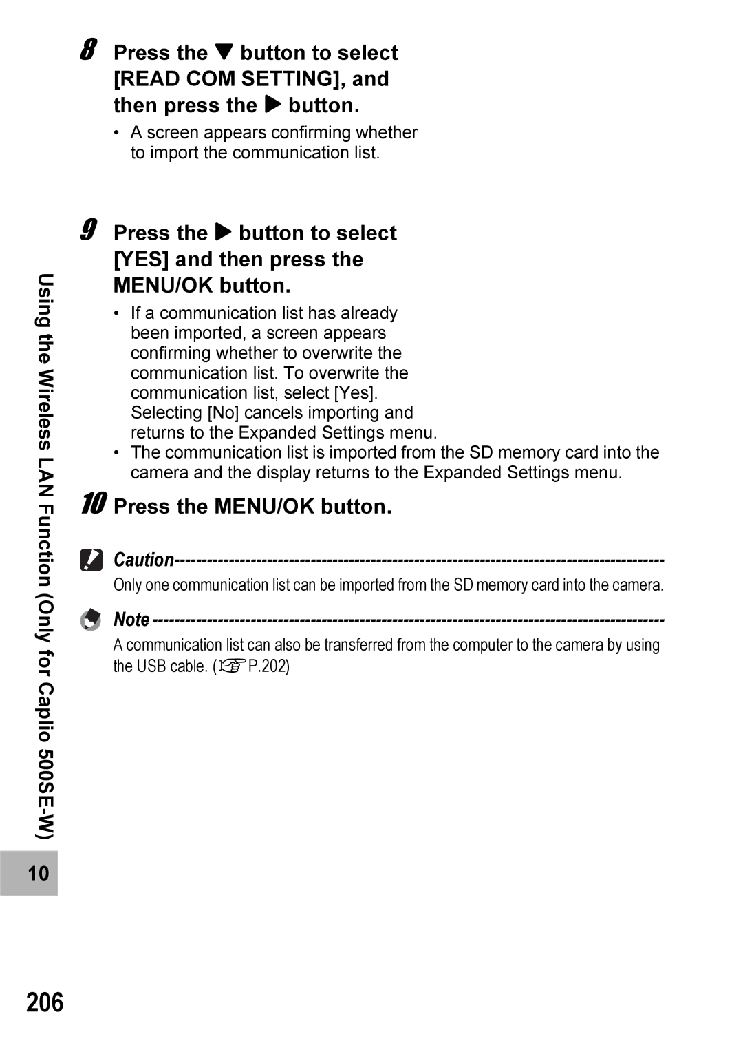 Ricoh 500SE manual 206, Press the MENU/OK button 