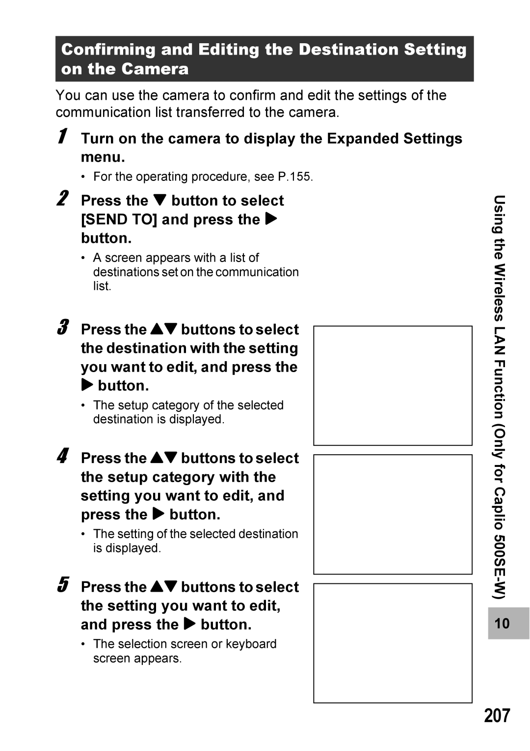 Ricoh 500SE manual 207, Press the button to select Send to and press the $ button 