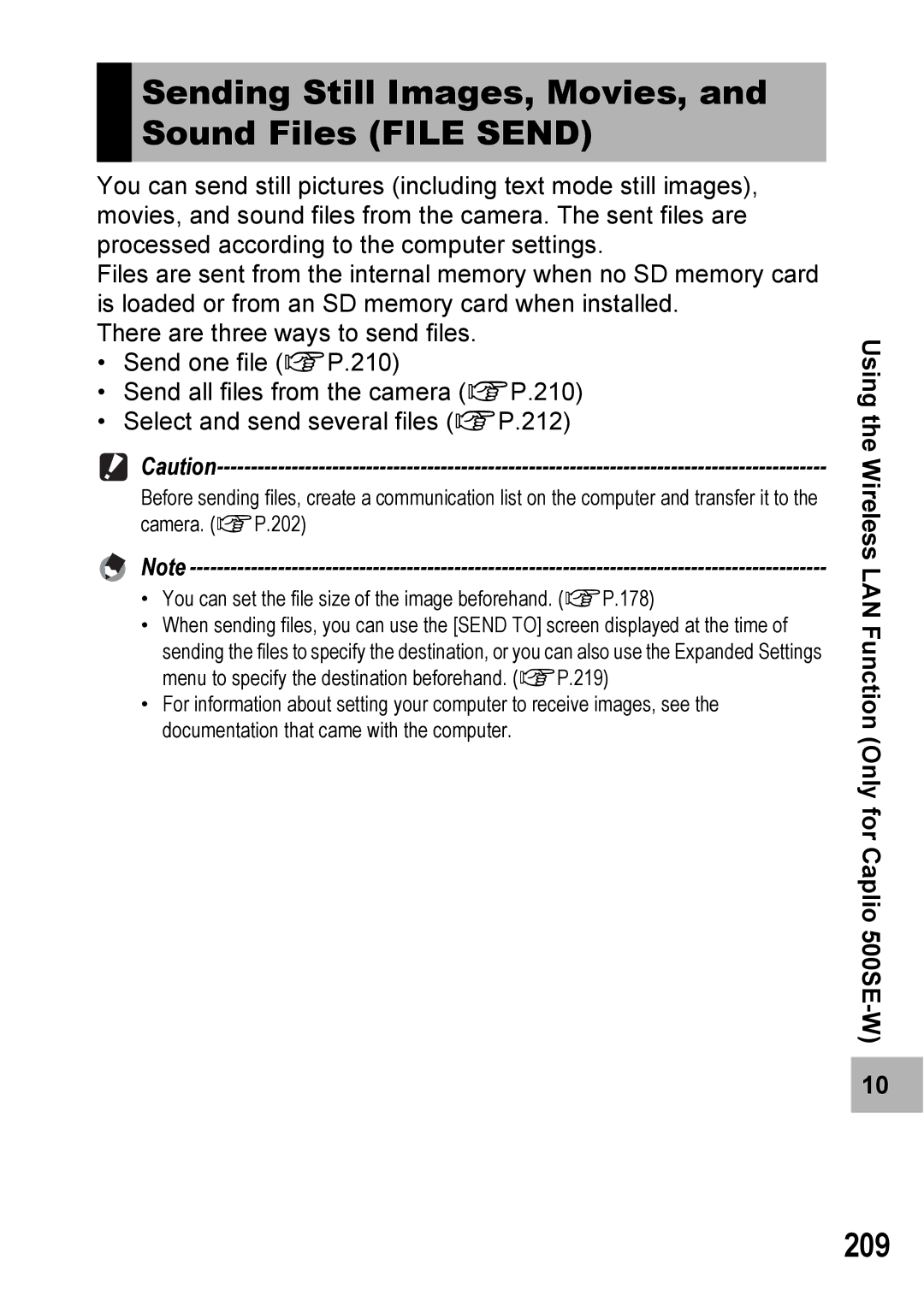 Ricoh 500SE manual Sending Still Images, Movies, and Sound Files File Send, 209 