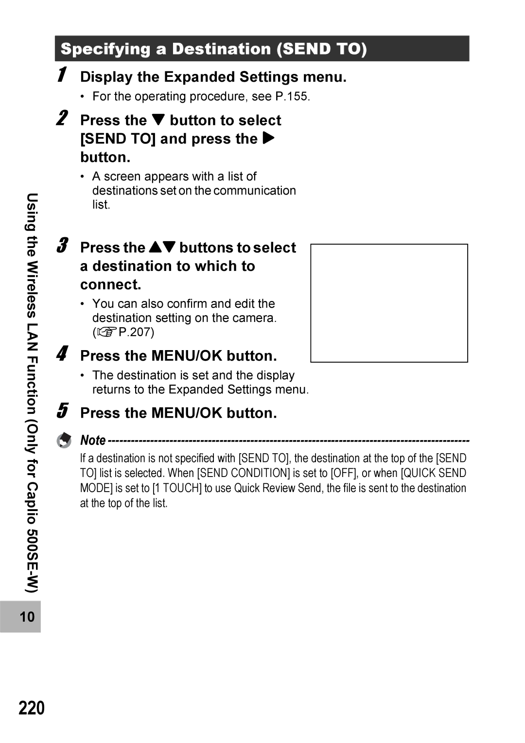 Ricoh 500SE manual 220, Specifying a Destination Send to 