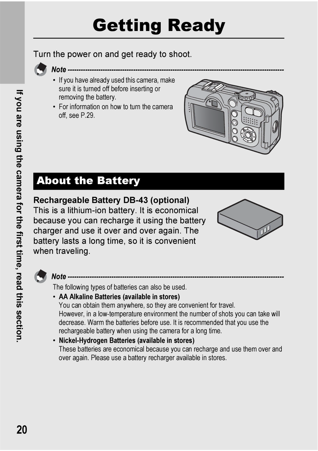 Ricoh 500SE manual Getting Ready, About the Battery 