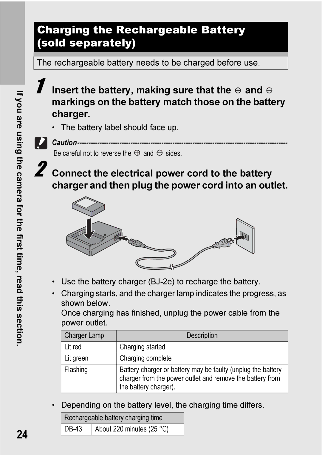 Ricoh 500SE manual Charging the Rechargeable Battery sold separately 