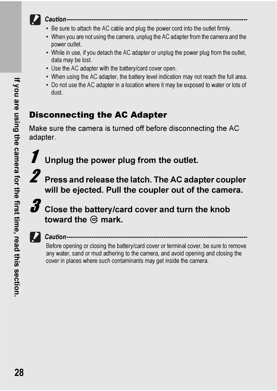 Ricoh 500SE manual Disconnecting the AC Adapter, Unplug the power plug from the outlet 