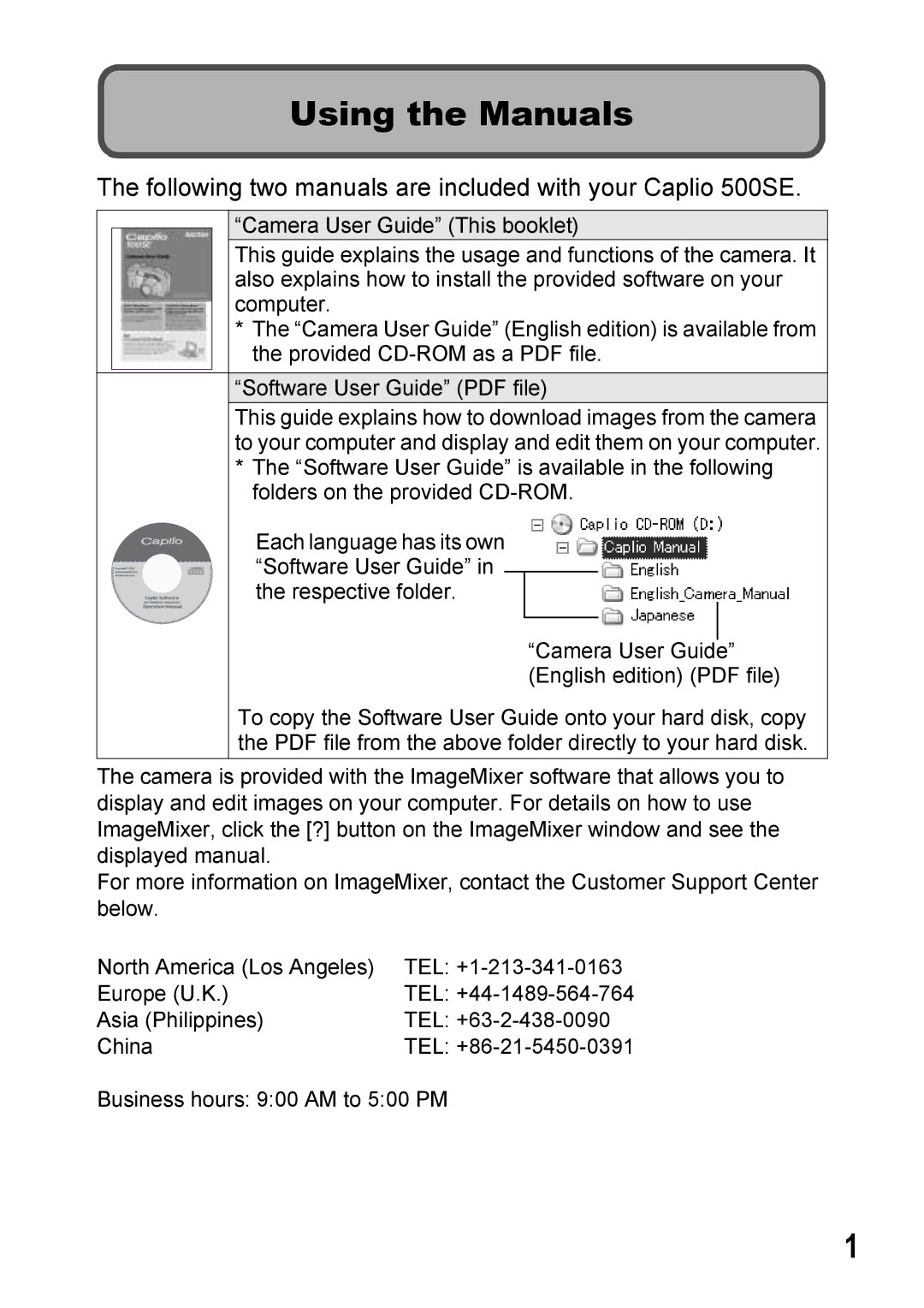 Ricoh Using the Manuals, Following two manuals are included with your Caplio 500SE 