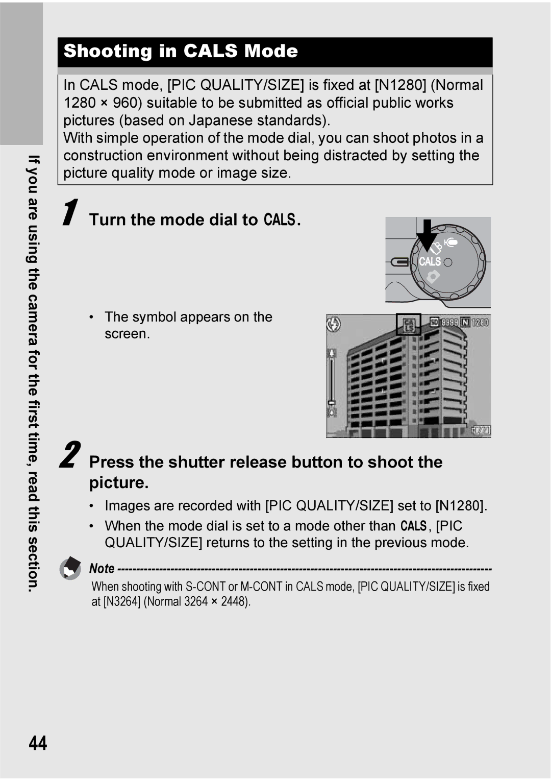 Ricoh 500SE manual Shooting in Cals Mode, Turn the mode dial to K 