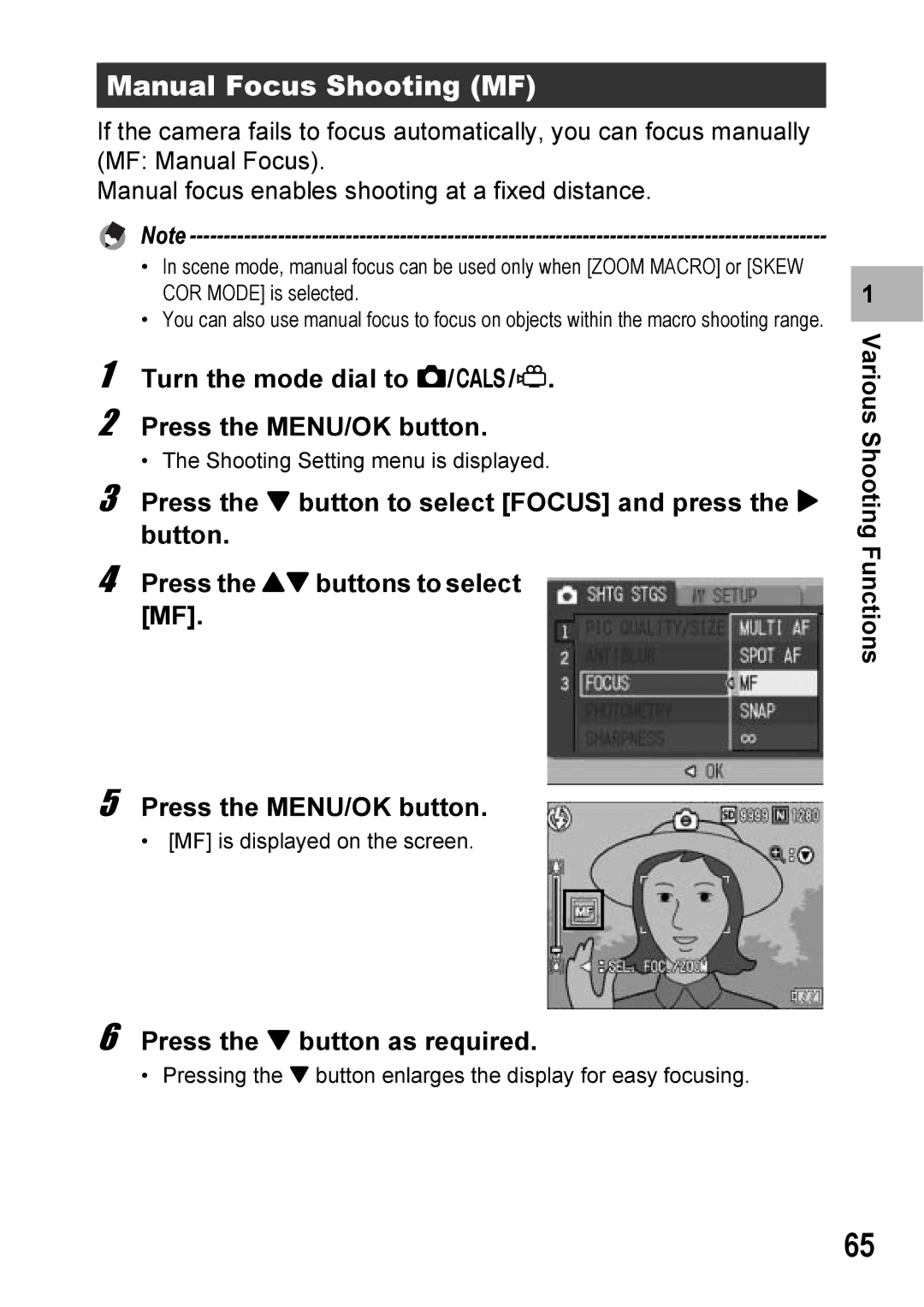 Ricoh 500SE manual Manual Focus Shooting MF, Press the button as required 