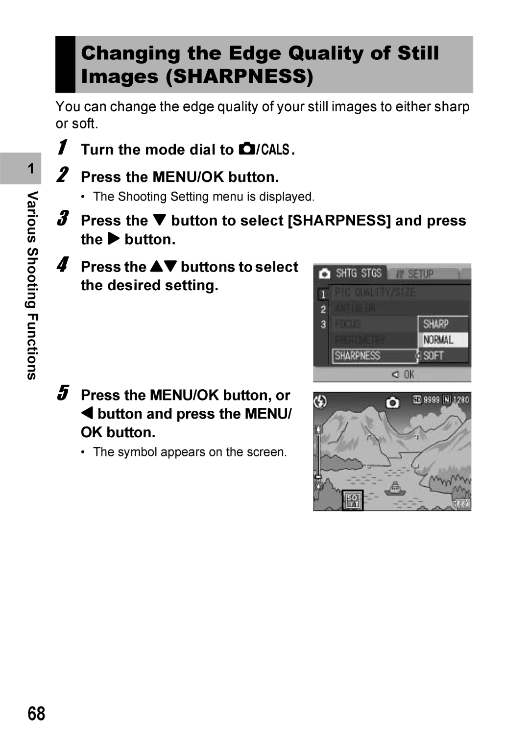 Ricoh 500SE manual Changing the Edge Quality of Still Images Sharpness 