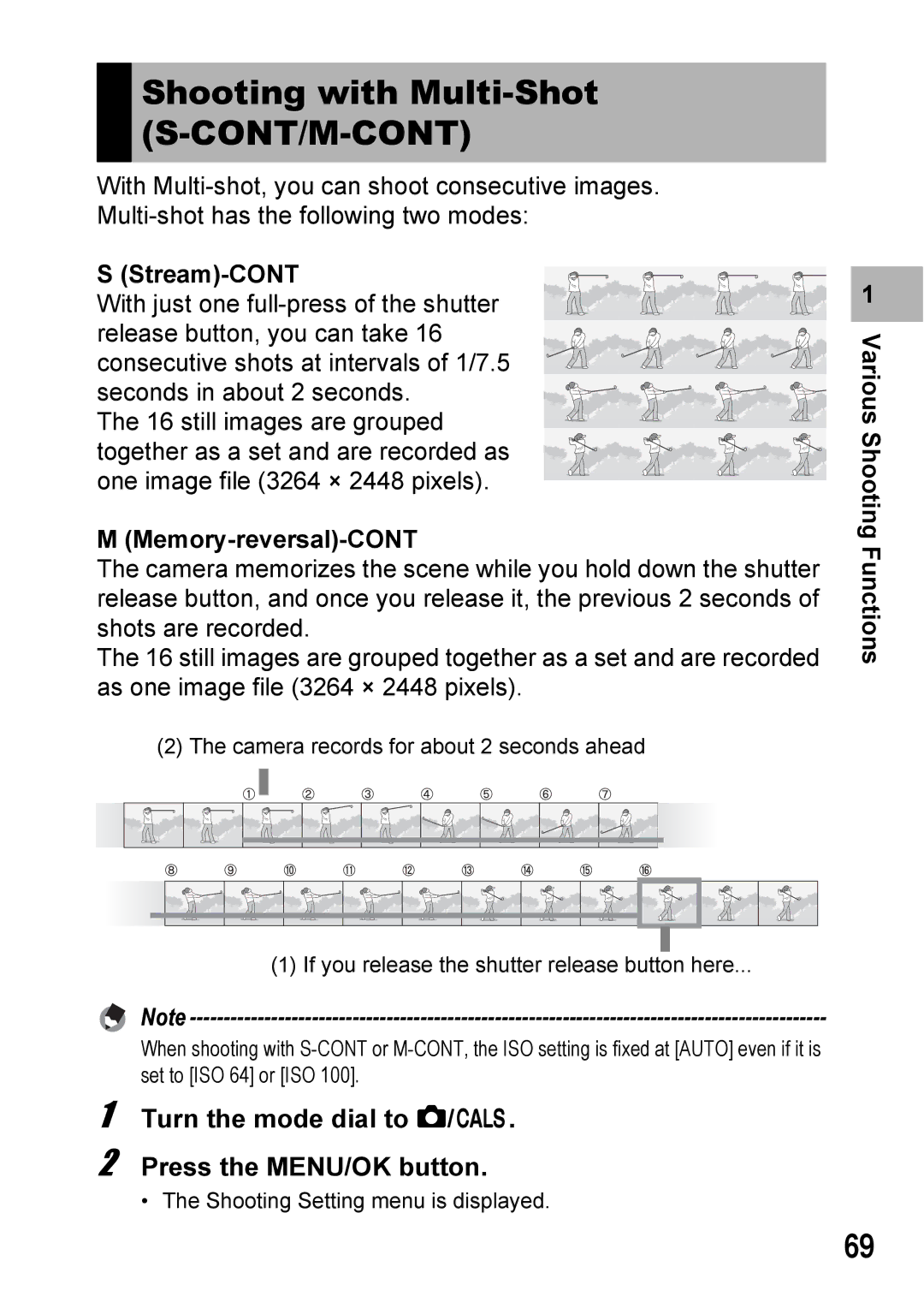 Ricoh 500SE manual Shooting with Multi-Shot S-CONT/M-CONT, Stream-CONT, Memory-reversal-CONT 