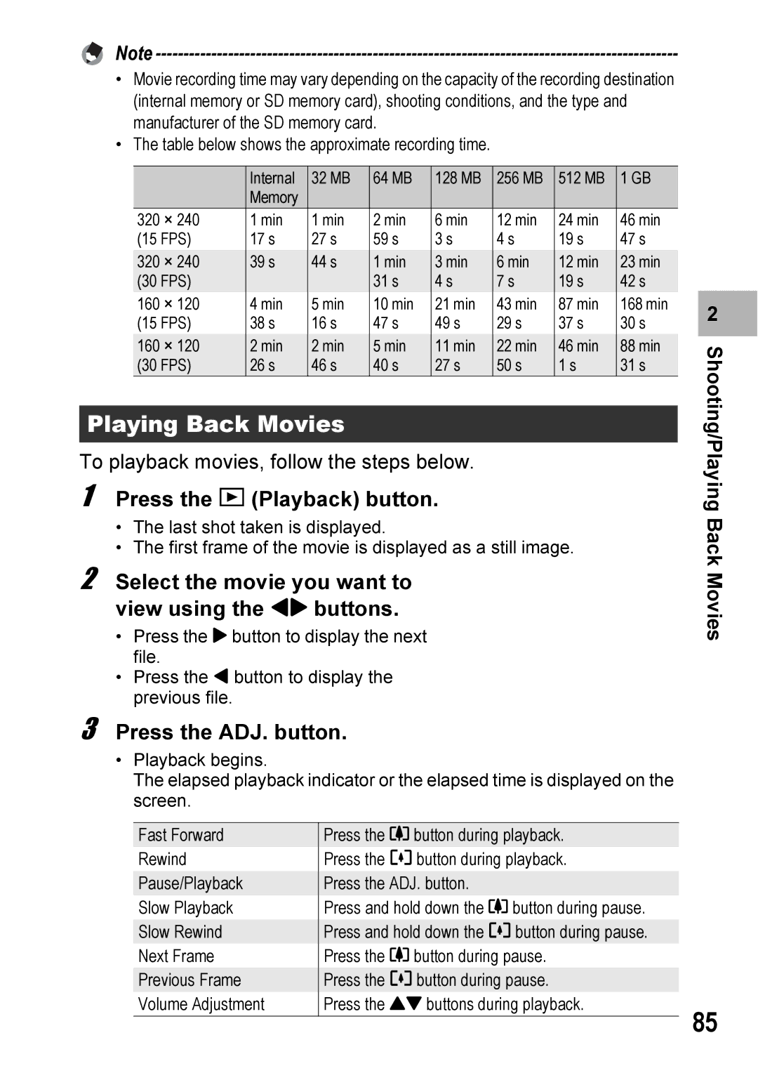 Ricoh 500SE manual Playing Back Movies, Select the movie you want to view using the #$ buttons 