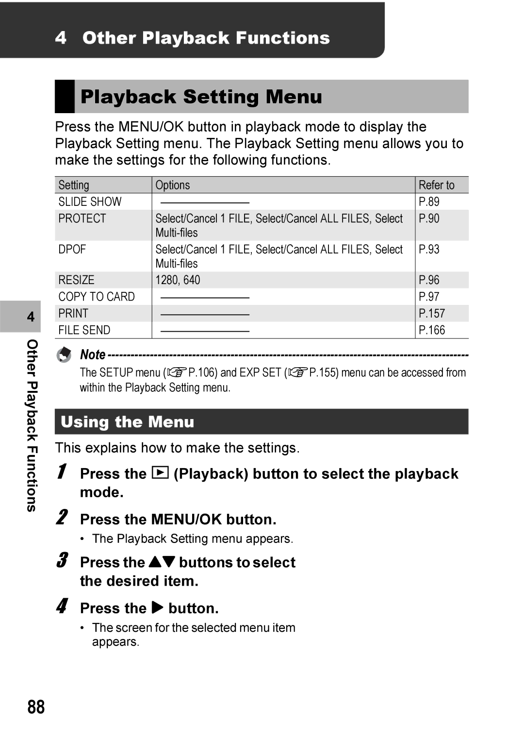 Ricoh 500SE manual Playback Setting Menu, Other Playback Functions 