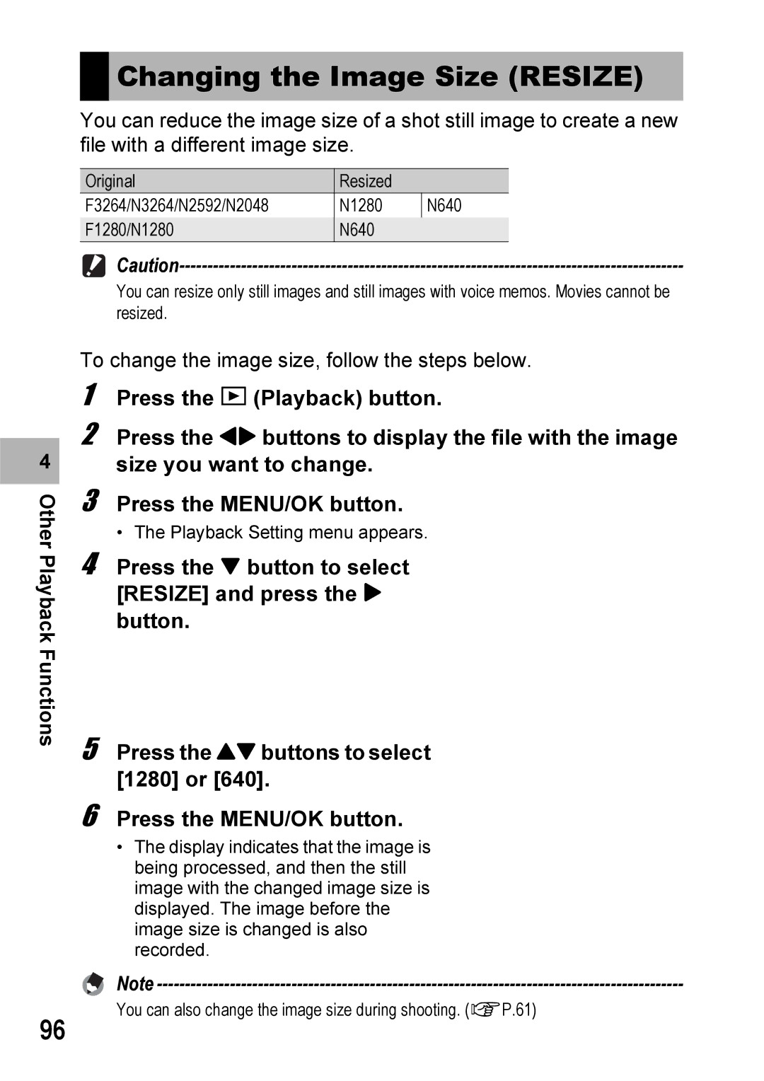 Ricoh 500SE manual Changing the Image Size Resize 