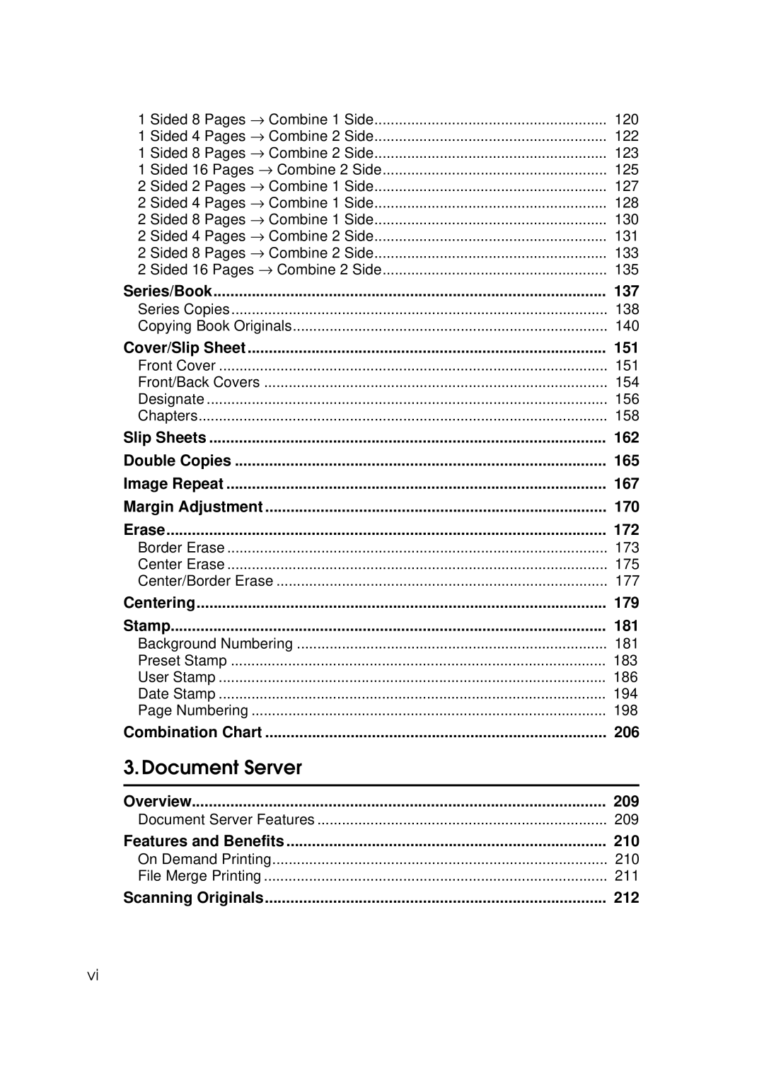 Ricoh 551, 700 manual Series/Book 137, Cover/Slip Sheet 151, Centering 179 Stamp 181, Combination Chart 206, Overview 209 