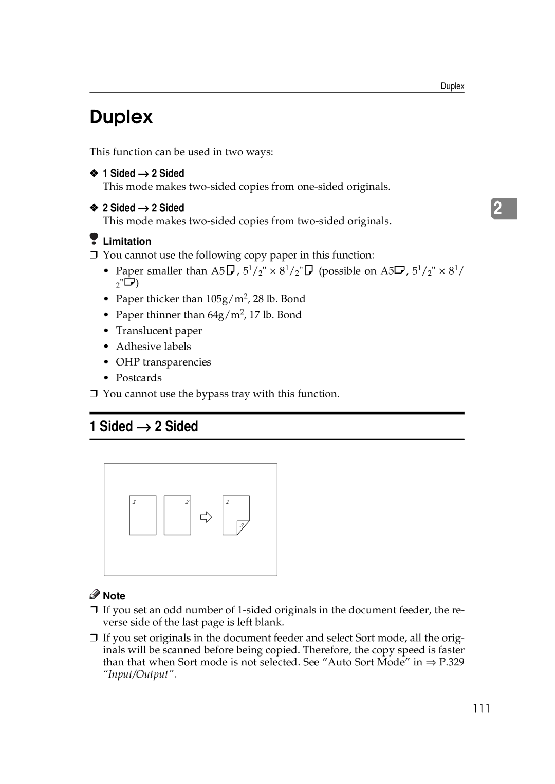 Ricoh 700, 551 manual Duplex, Sided → 2 Sided, 111 