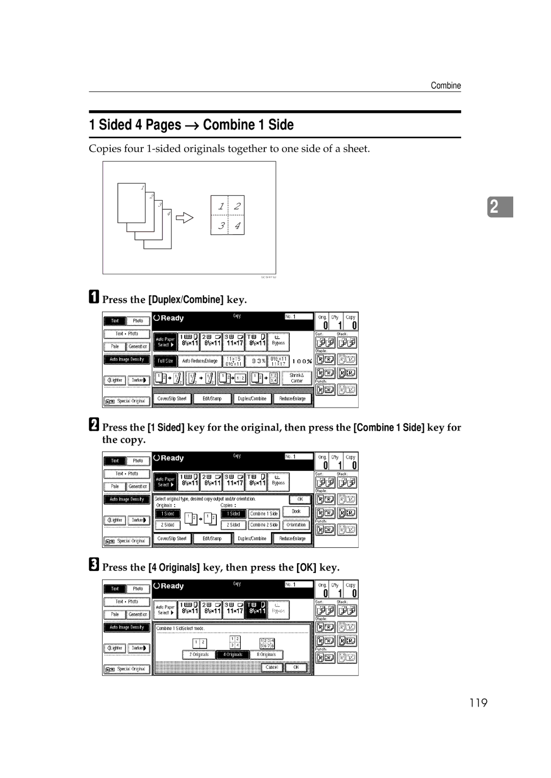 Ricoh 700, 551 manual Sided 4 Pages → Combine 1 Side, 119 