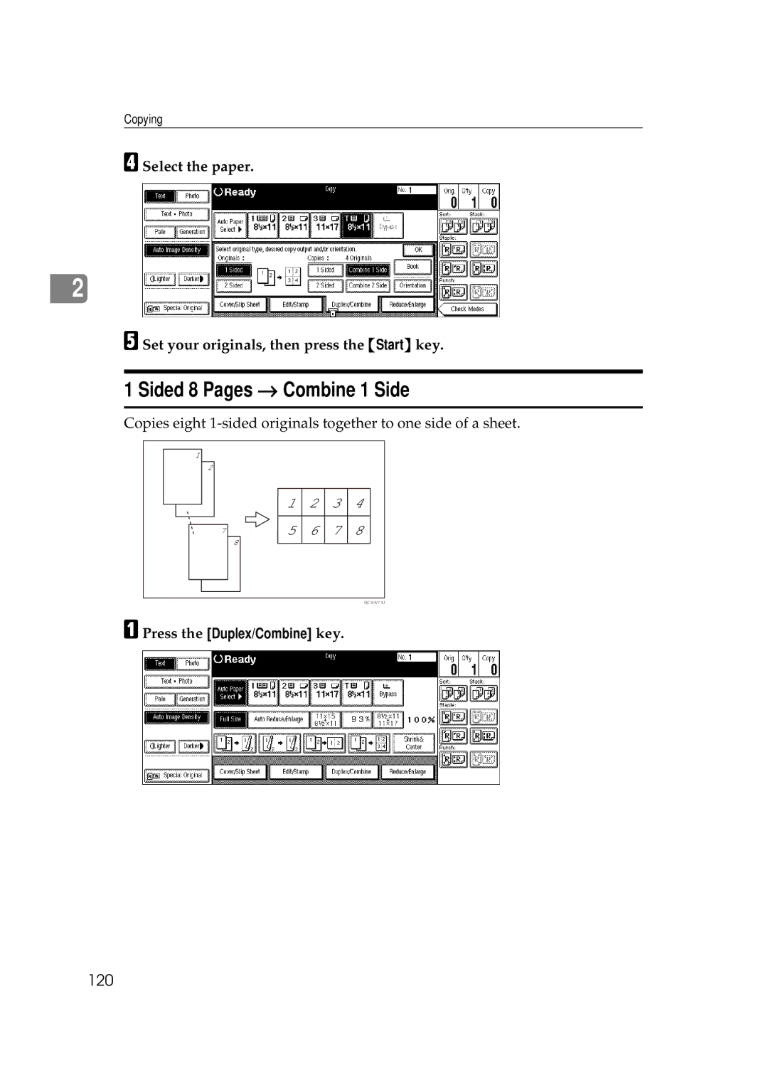 Ricoh 551, 700 manual Sided 8 Pages → Combine 1 Side, 120 