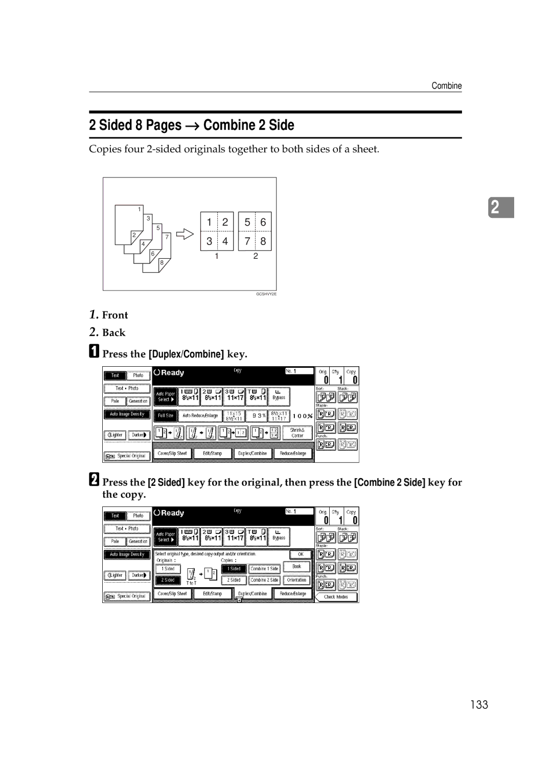 Ricoh 700, 551 manual Sided 8 Pages → Combine 2 Side, 133 