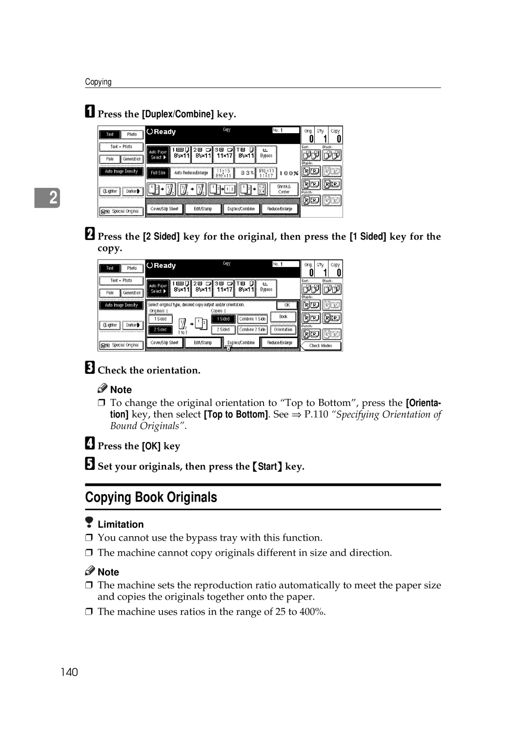 Ricoh 551, 700 manual Copying Book Originals, 140 