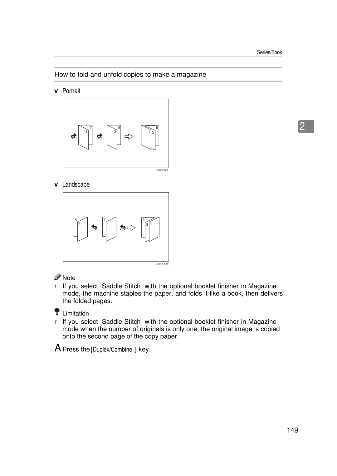 Ricoh 700, 551 manual How to fold and unfold copies to make a magazine, 149 