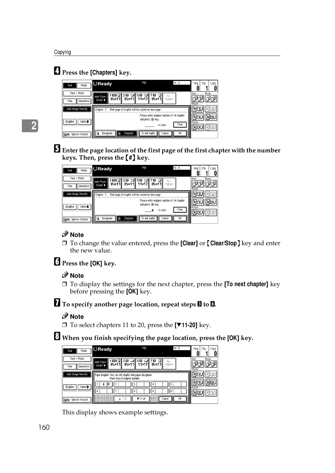 Ricoh 551, 700 manual 160, To specify another page location, repeat steps C to F 