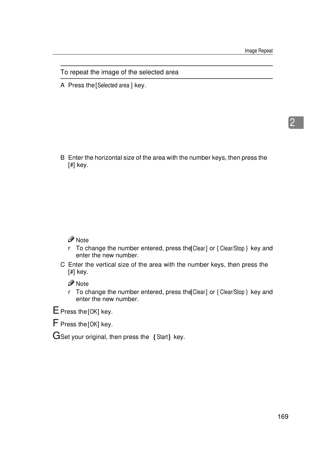 Ricoh 700, 551 manual To repeat the image of the selected area, 169, Press the Selected area key 