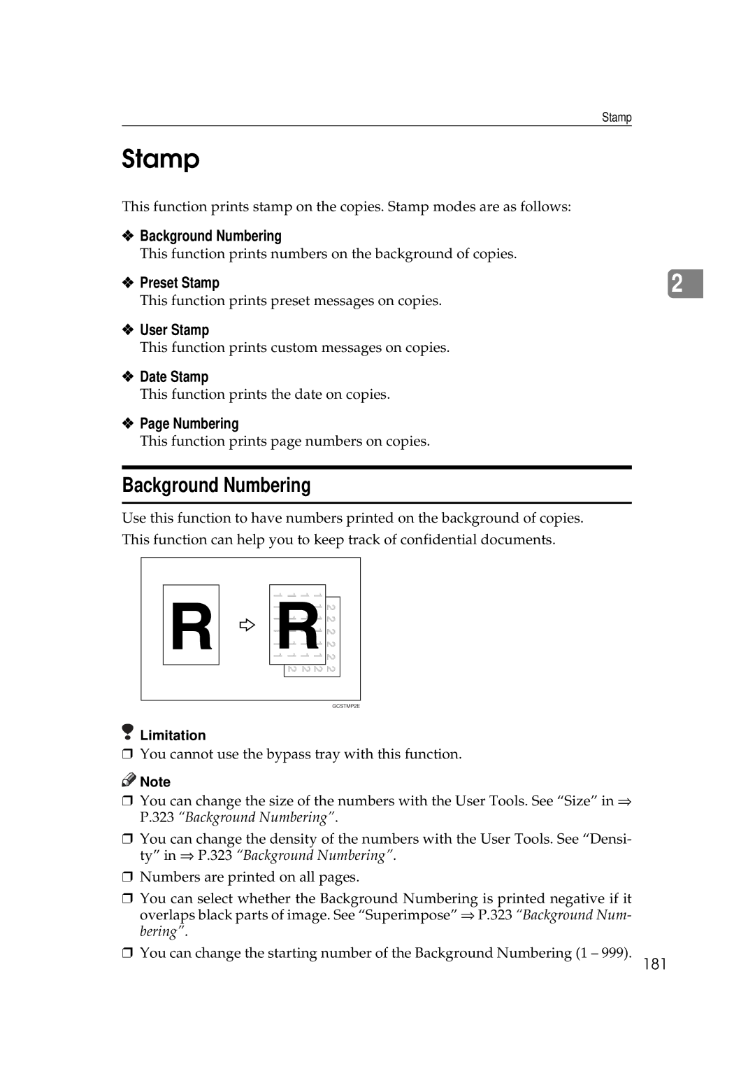 Ricoh 700, 551 manual Stamp, Background Numbering 