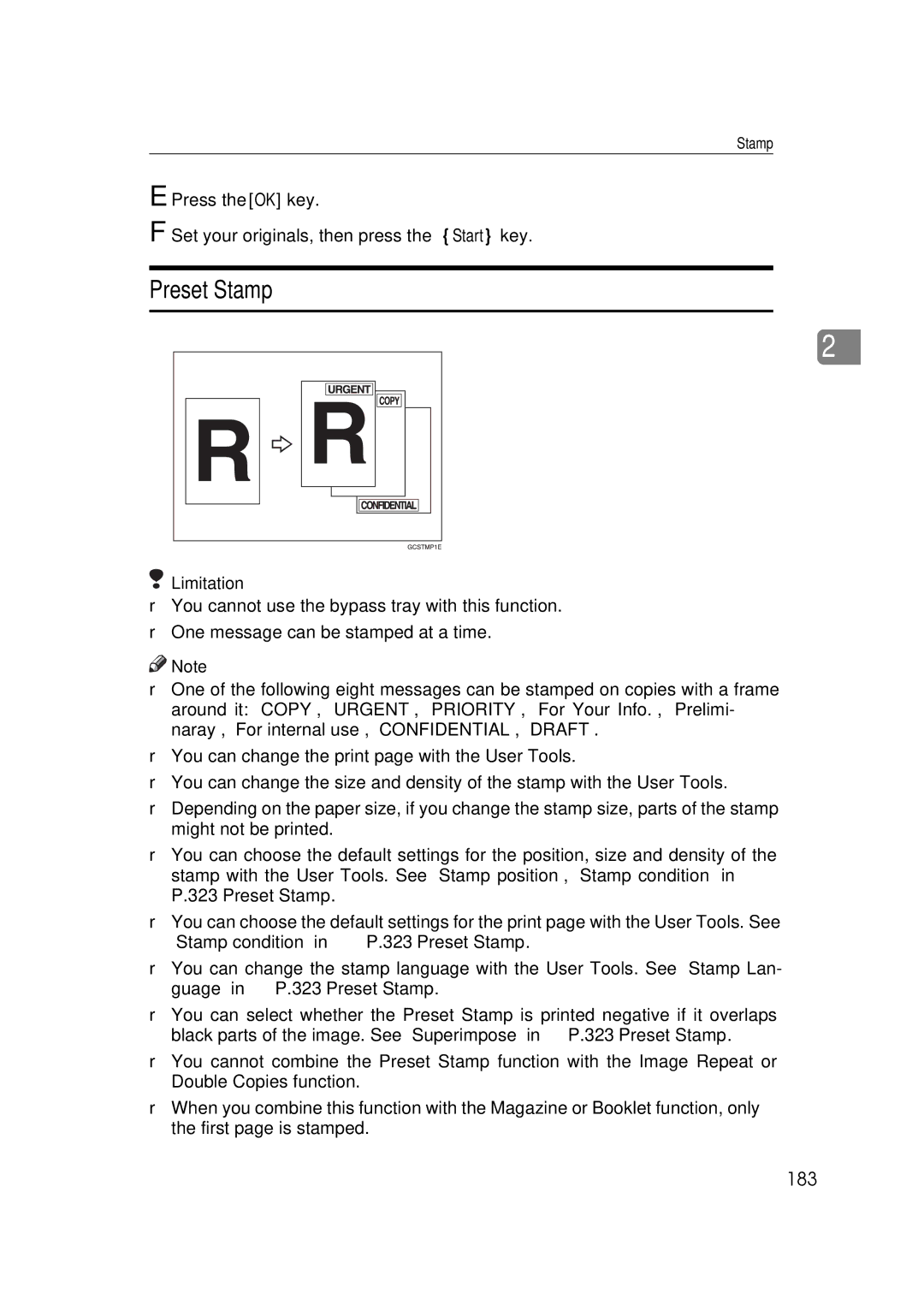 Ricoh 700, 551 manual Preset Stamp, 183 