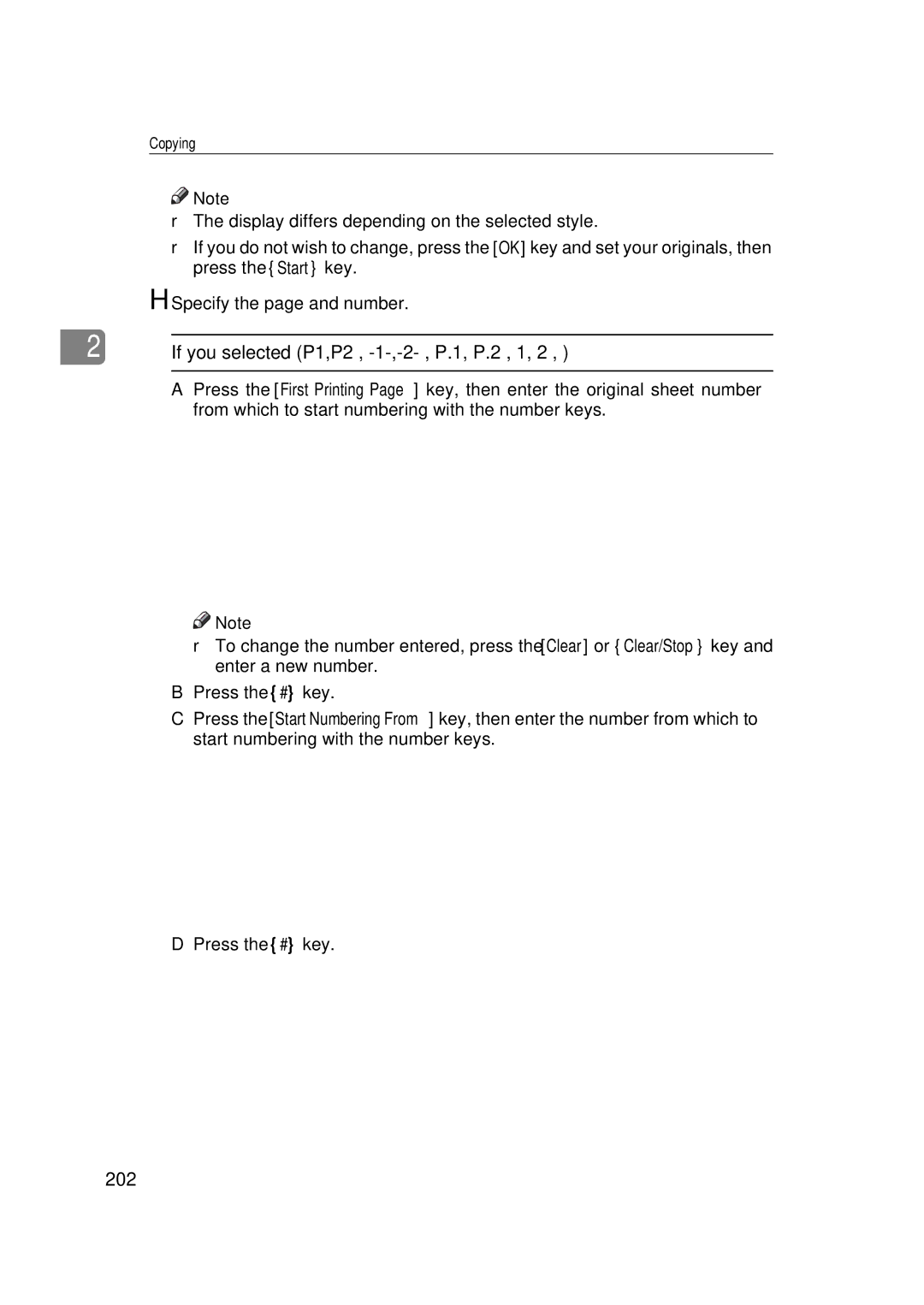 Ricoh 551, 700 manual If you selected P1,P2…, -1-,-2-…, P.1, P.2…, 1, 2…, 202, Specify the page and number 