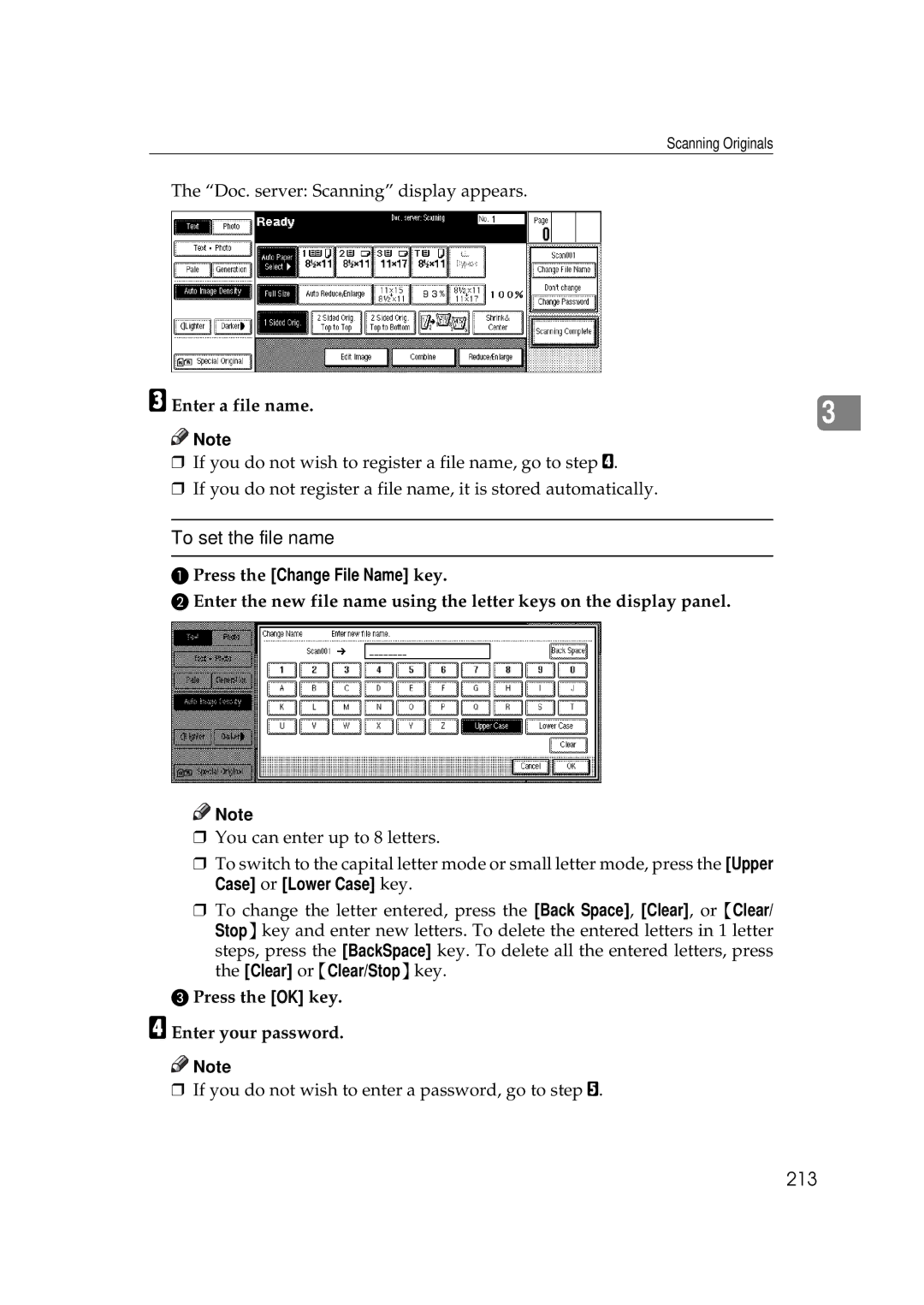 Ricoh 700, 551 manual To set the file name, 213, Enter a file name, Press the Change File Name key 