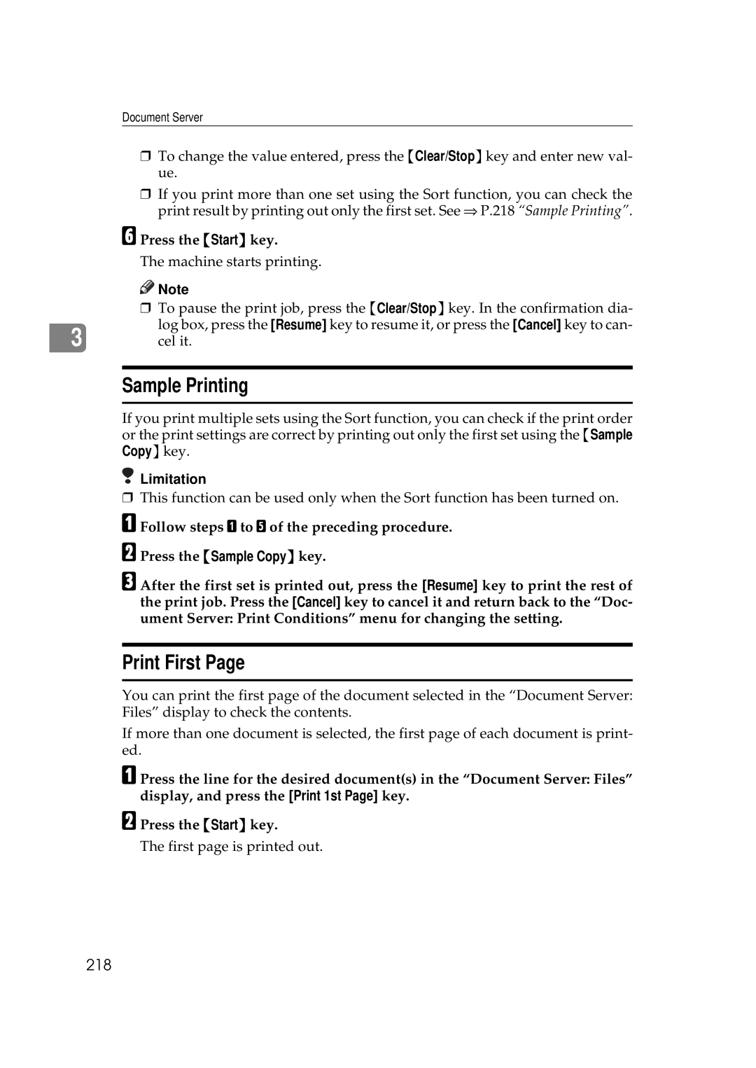 Ricoh 551, 700 manual Sample Printing, Print First, 218 