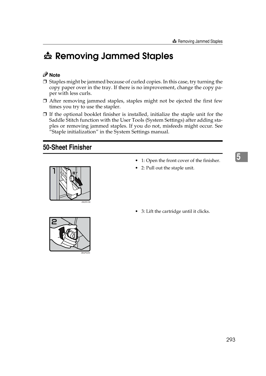 Ricoh 700, 551 manual Removing Jammed Staples, 293 