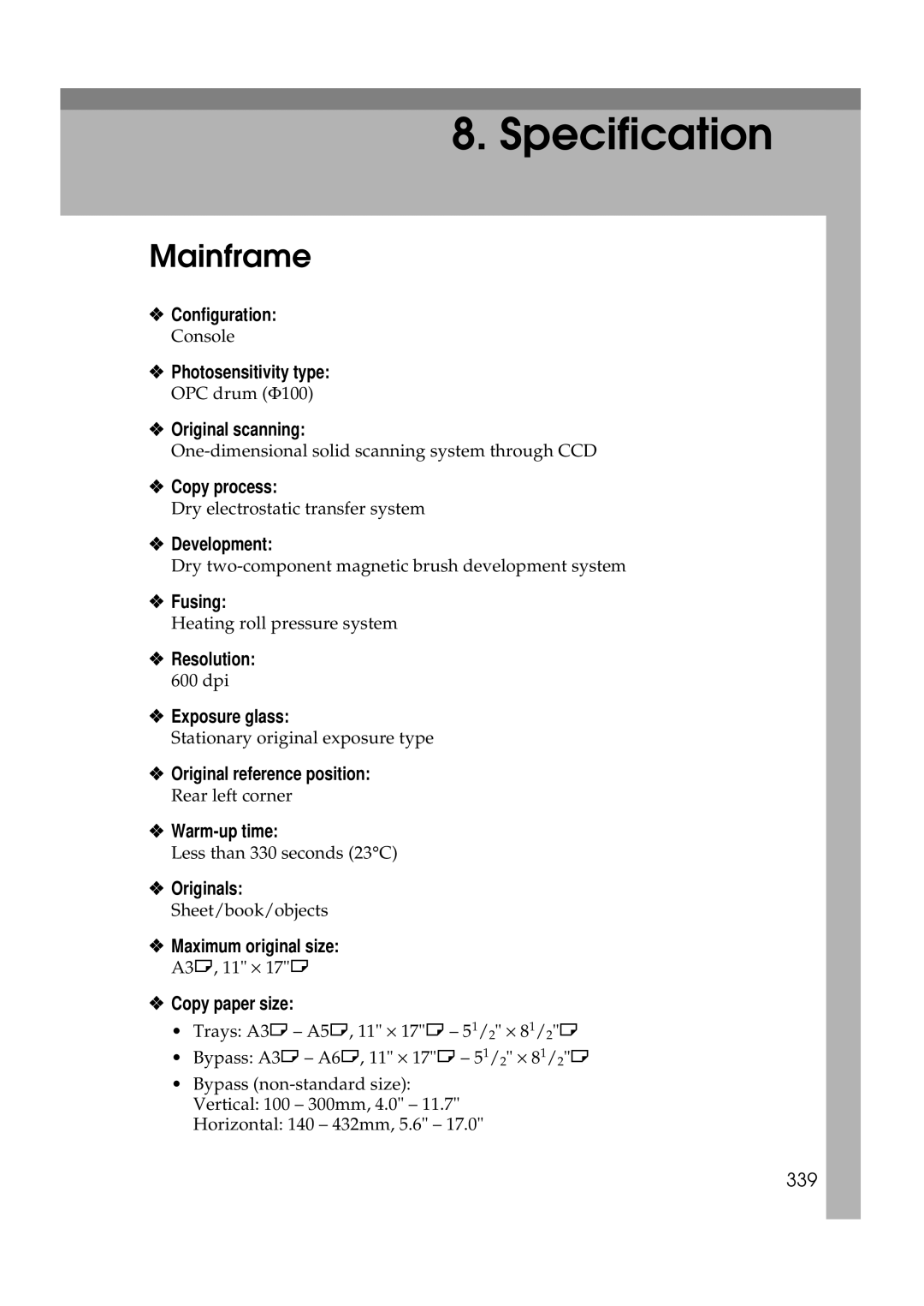 Ricoh 700, 551 manual Mainframe 