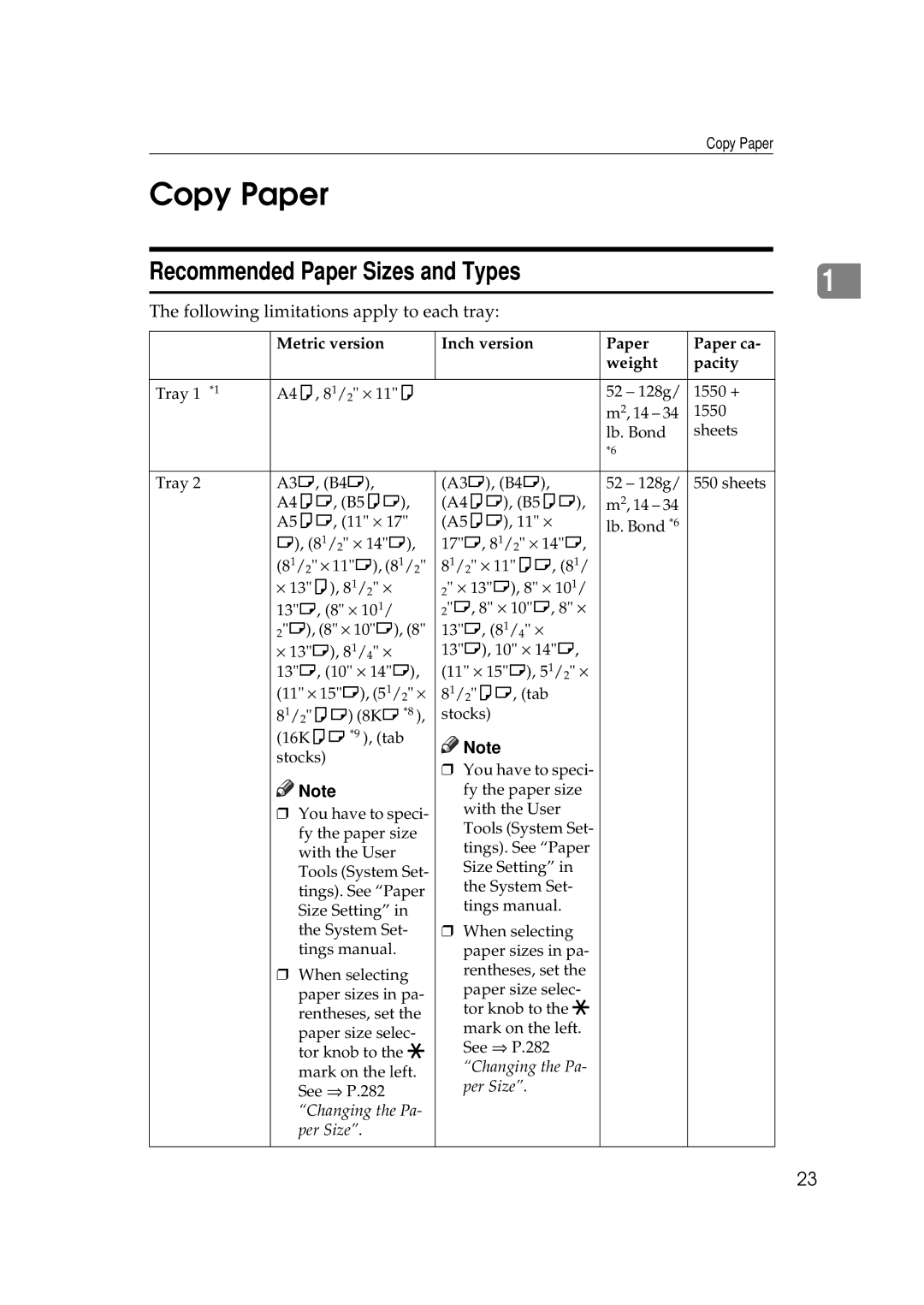 Ricoh 700, 551 manual Copy Paper, Recommended Paper Sizes and Types 