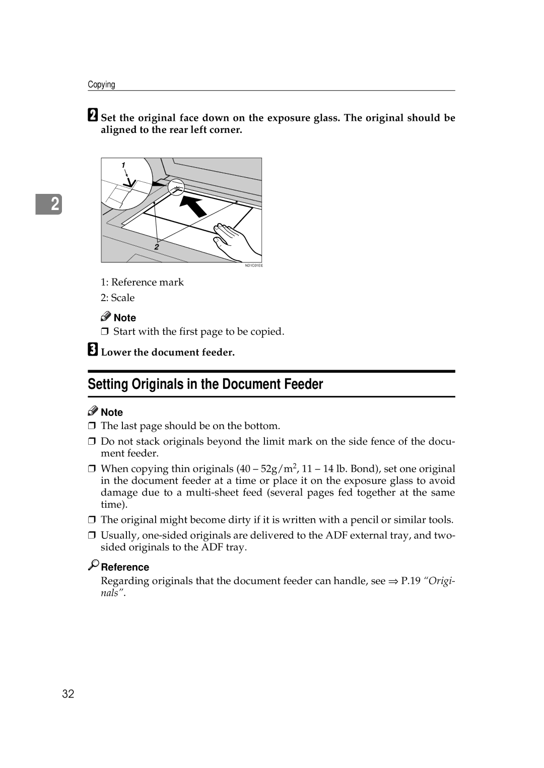 Ricoh 551, 700 manual Setting Originals in the Document Feeder, Lower the document feeder 