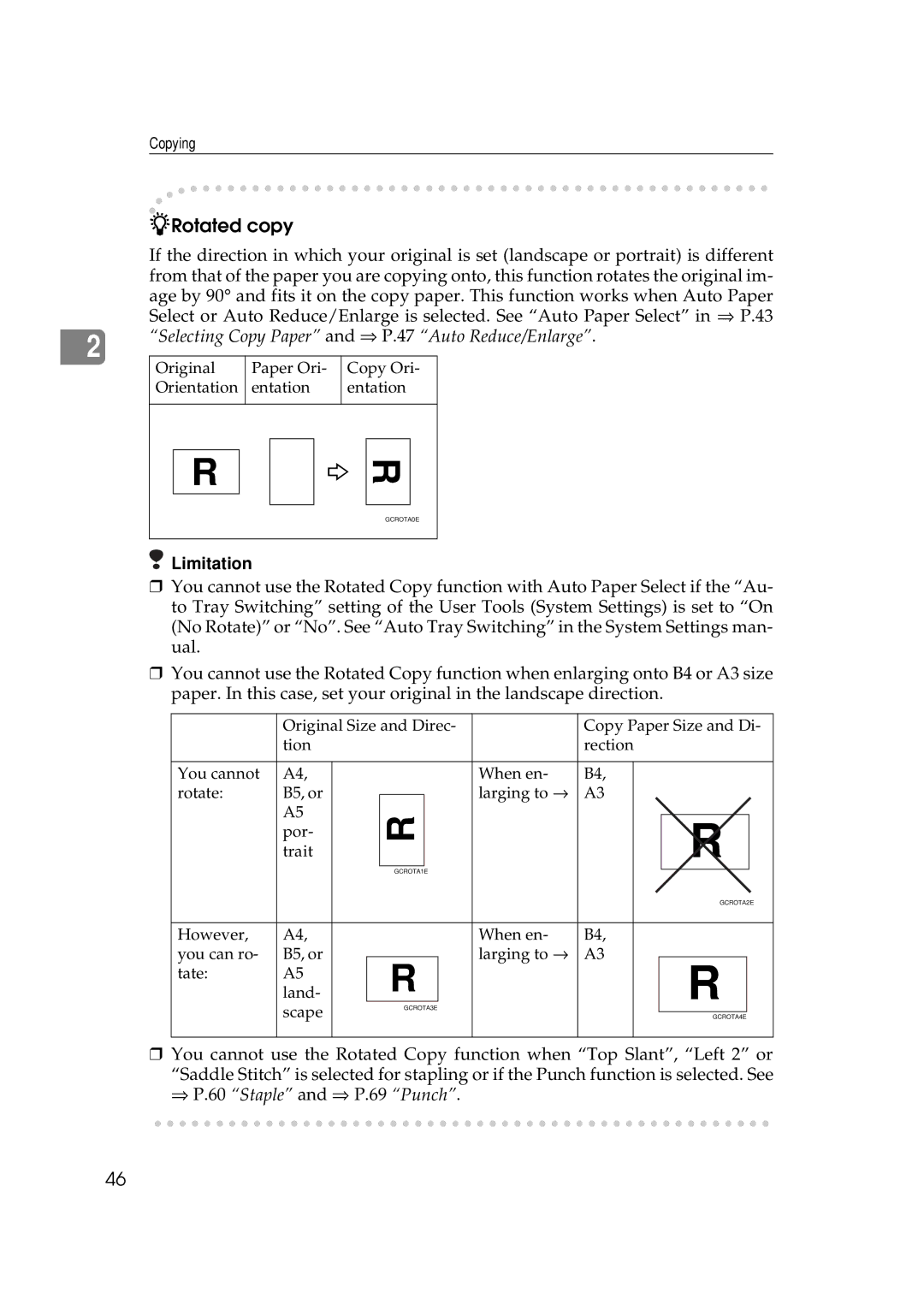 Ricoh 551, 700 manual Rotated copy, Limitation 