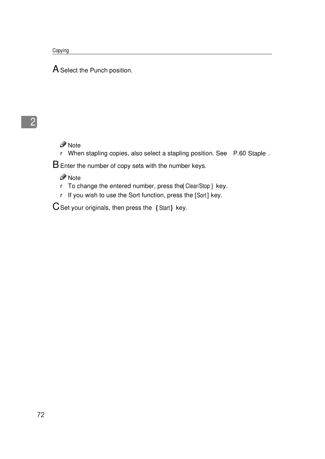 Ricoh 551, 700 manual Select the Punch position, Enter the number of copy sets with the number keys 