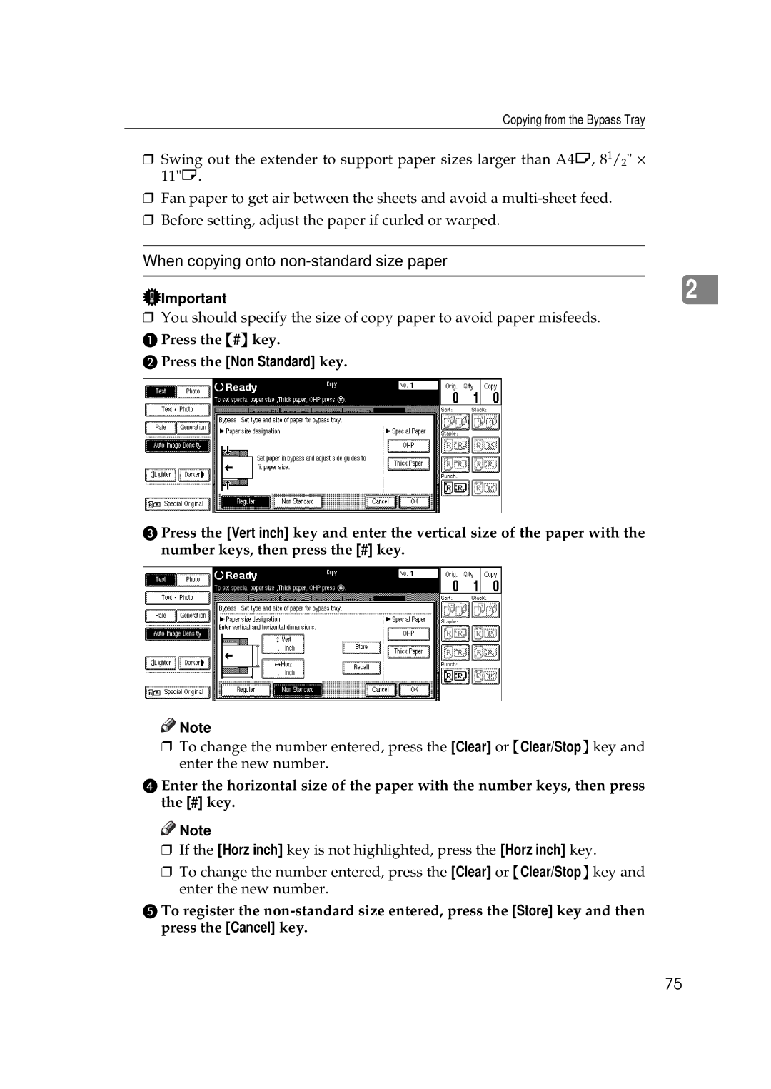 Ricoh 700, 551 manual When copying onto non-standard size paper, Press the # key, Press the Non Standard key 