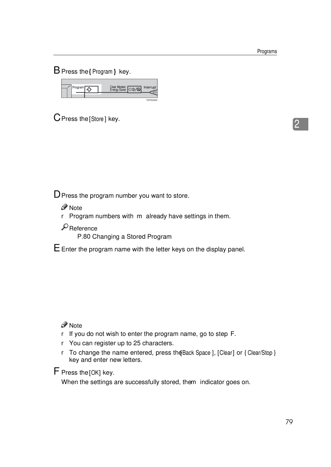 Ricoh 700, 551 manual Press the Program key, Reference 