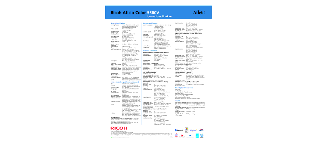 Ricoh 5560V specifications System Specifications 