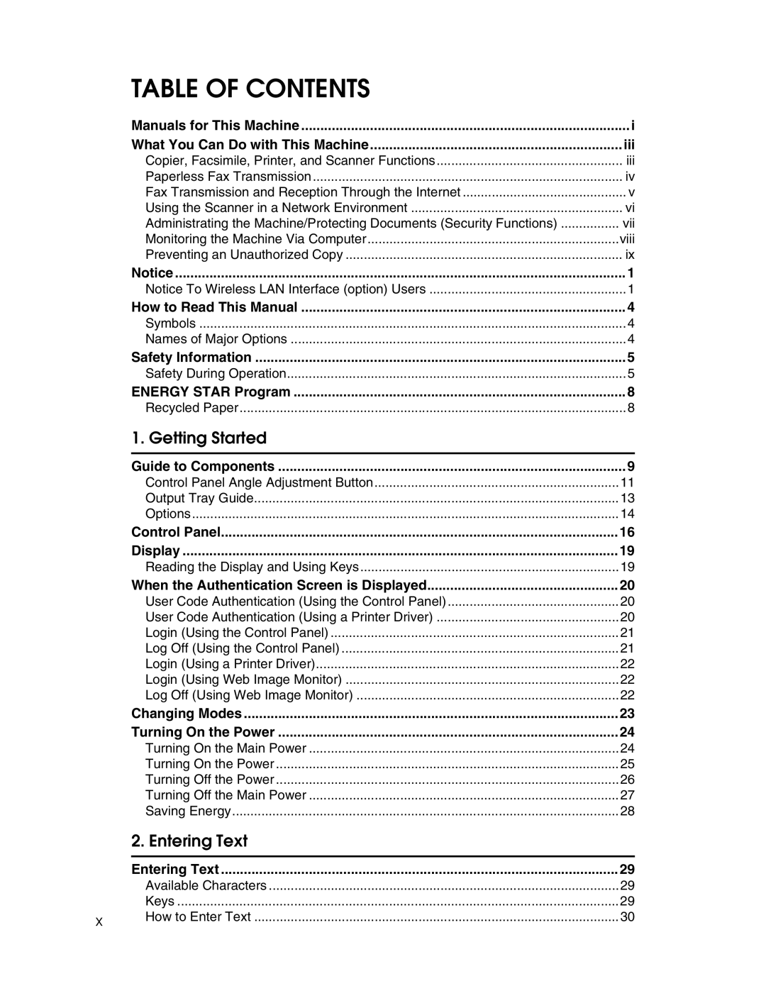 Ricoh 615C appendix Table of Contents 