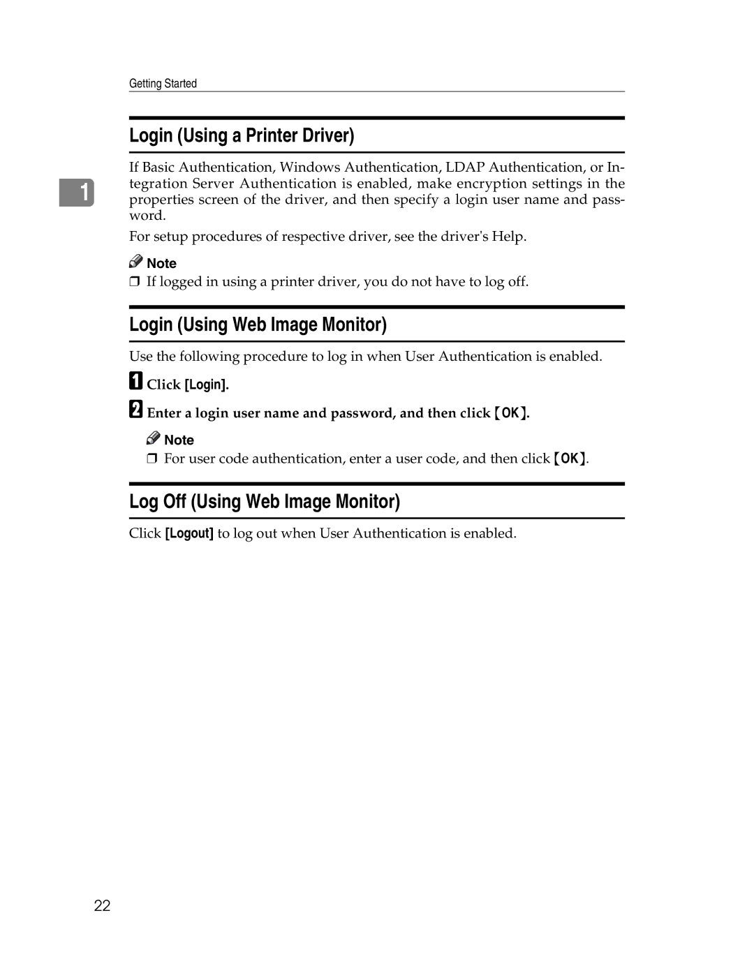 Ricoh 615C appendix Login Using a Printer Driver, Login Using Web Image Monitor, Log Off Using Web Image Monitor 