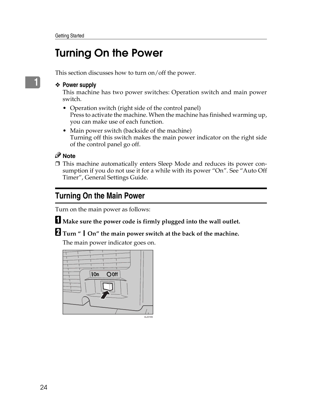 Ricoh 615C appendix Turning On the Power, Turning On the Main Power 