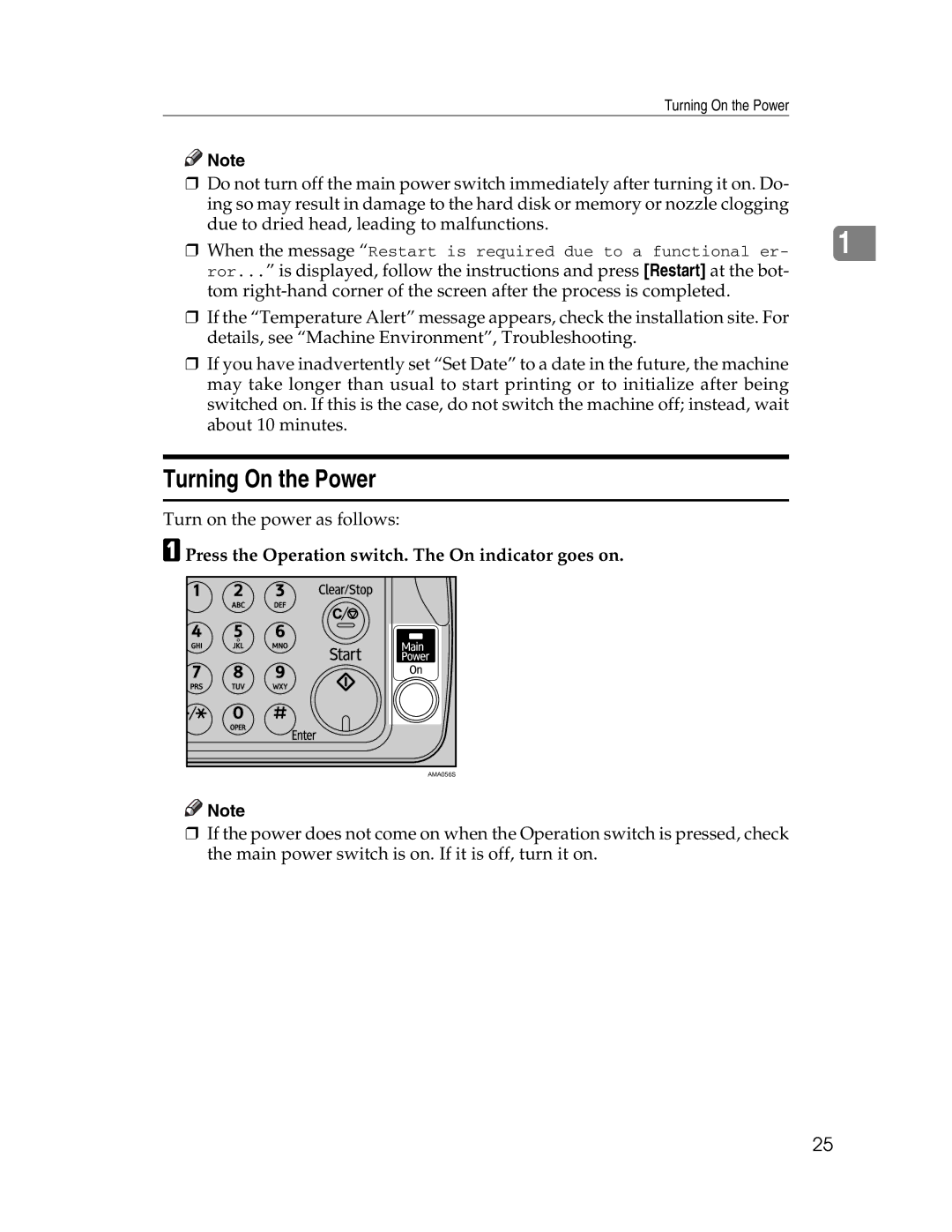 Ricoh 615C appendix Turning On the Power, Press the Operation switch. The On indicator goes on 