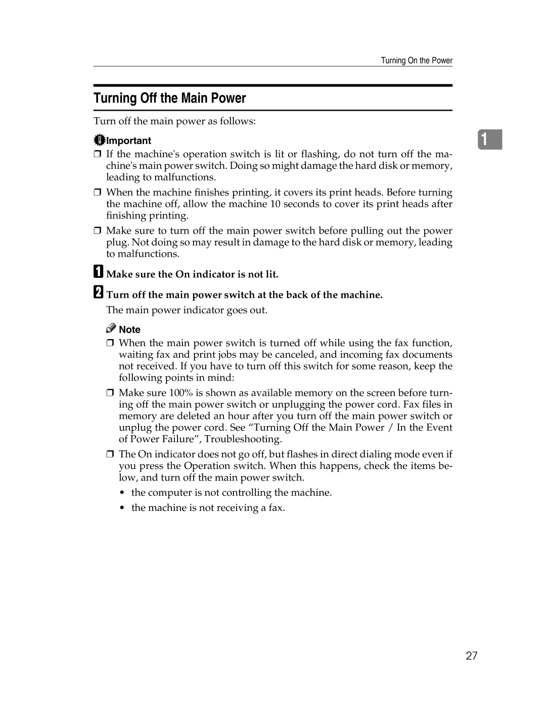 Ricoh 615C appendix Turning Off the Main Power 