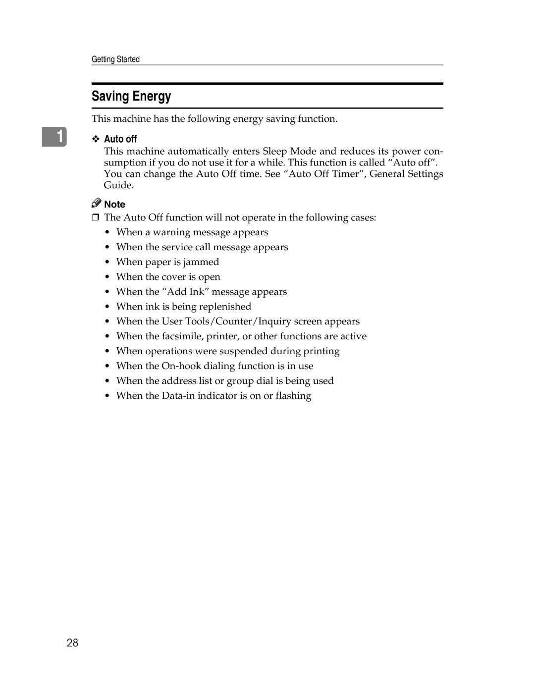 Ricoh 615C appendix Saving Energy, Auto off 