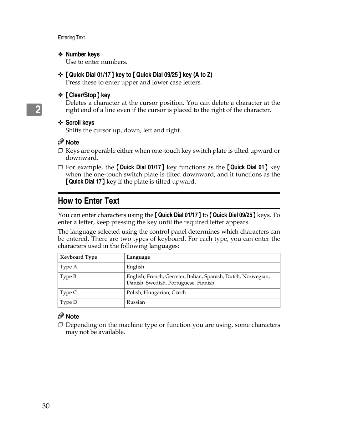 Ricoh 615C appendix How to Enter Text, Number keys, Quick Dial 01/17 key to Quick Dial 09/25 key a to Z, Clear/Stop key 