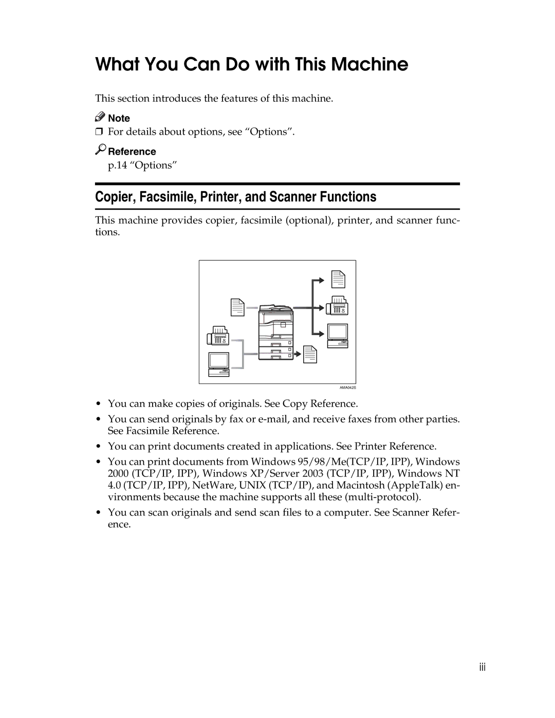 Ricoh 615C appendix What You Can Do with This Machine, Copier, Facsimile, Printer, and Scanner Functions, Reference 