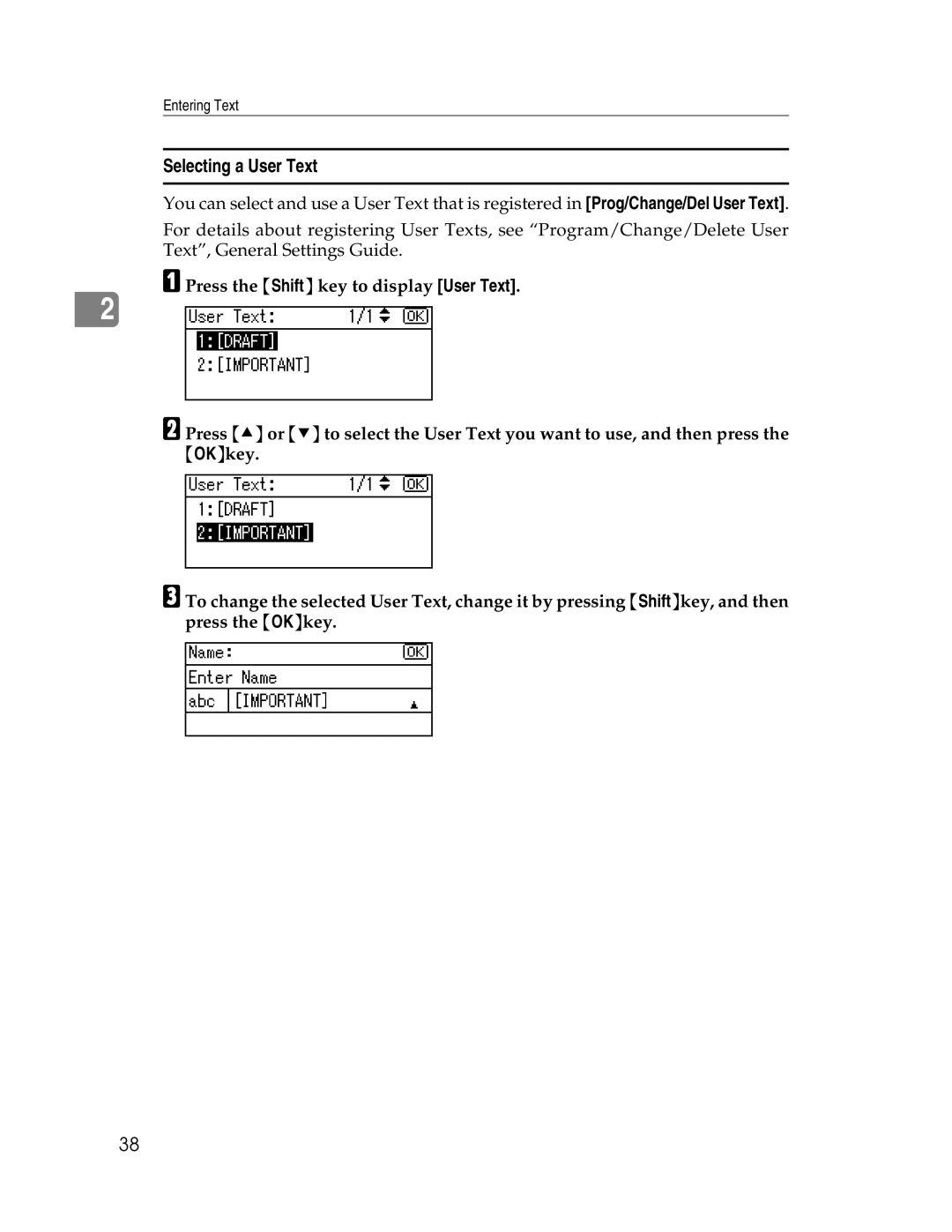 Ricoh 615C appendix Selecting a User Text 